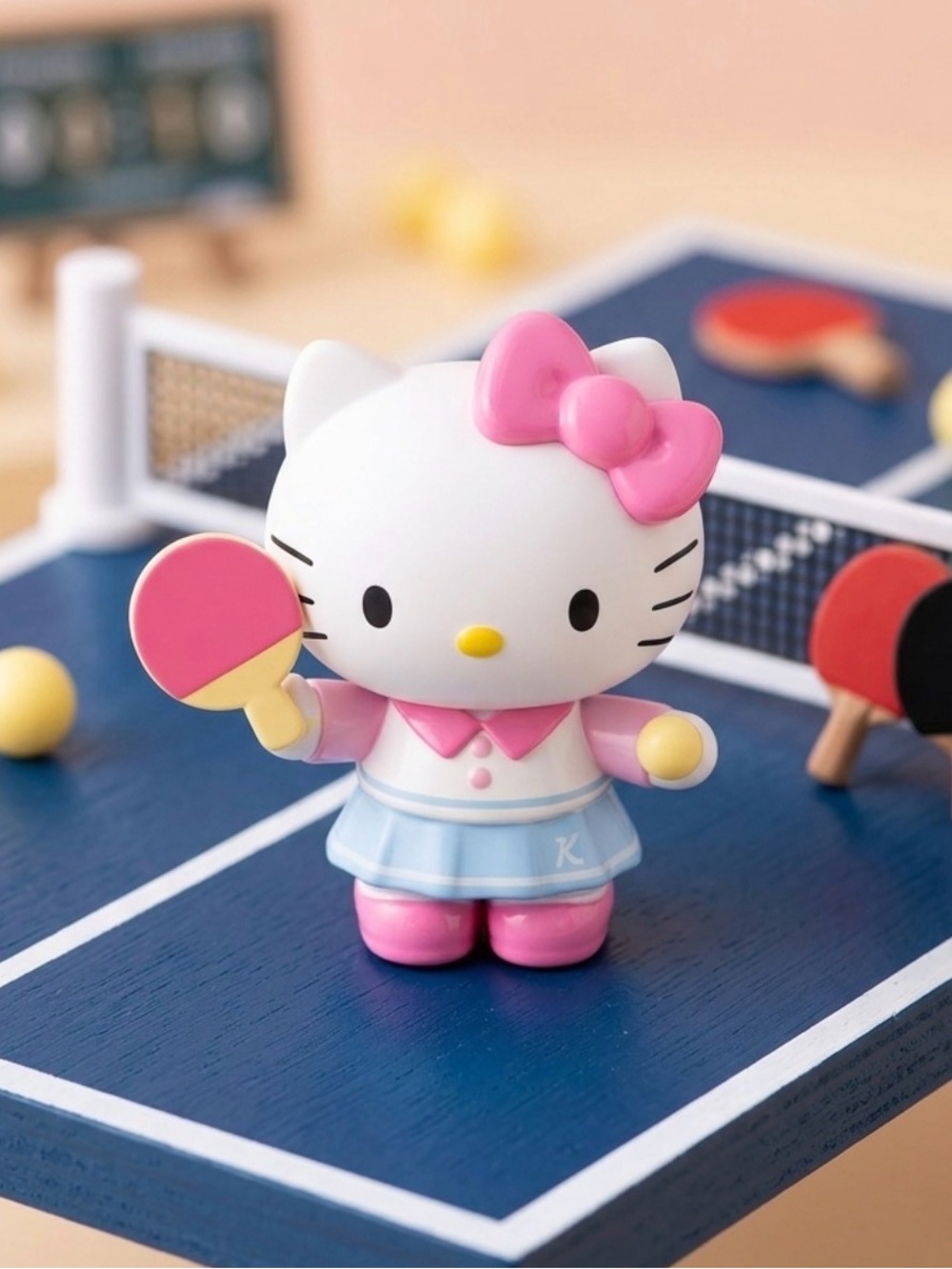 Hello Kitty Figurine Toy - Cute Table Tennis Pose with Paddle